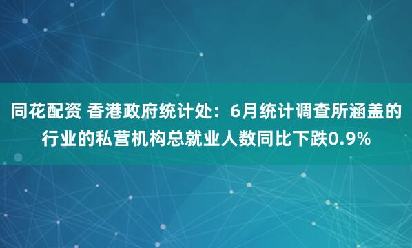 同花配资 香港政府统计处：6月统计调查所涵盖的行业的私营机构总就业人数同比下跌0.9%